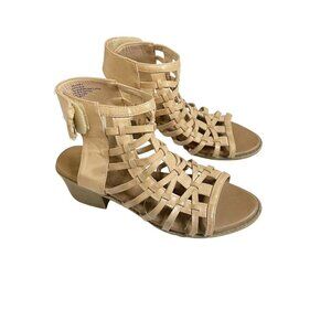 MIA Kids Misty Strappy Tan Sandals 5 Faux Leather Summer Block Heel